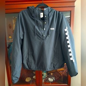 Vans half button up logo black windbreaker hoodie size small